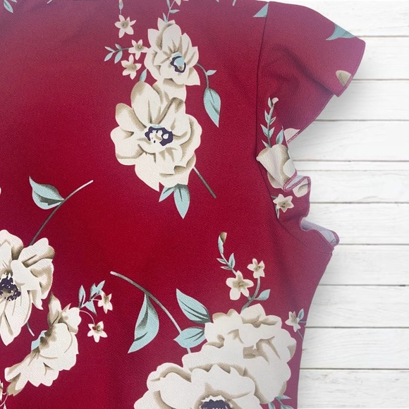 Shein Curve 3XL Red Floral Dress Ruffle Short Sleeve - Picture 5 of 6